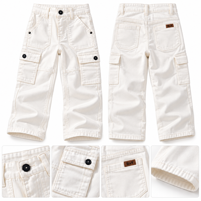 Kids 6-Pocket Cargo Denim Pants - White