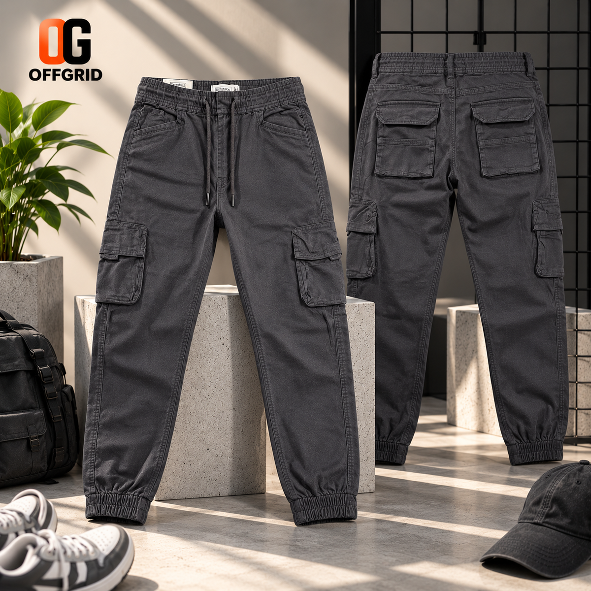 Gabardine 6-Pocket Joggers - Gray