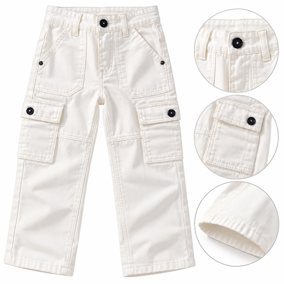 Kids 6-Pocket Cargo Denim Pants - White