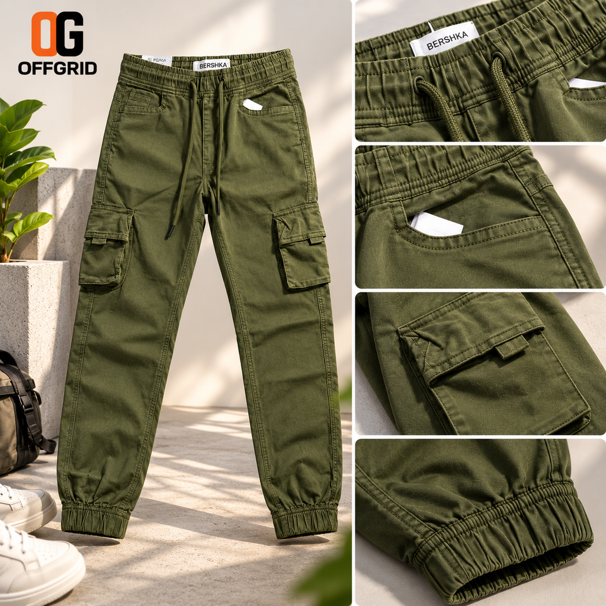 Gabardine 6-Pocket Joggers - Olive